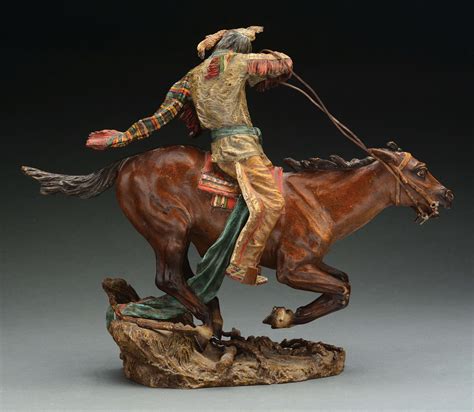 Lot Detail - BRONZE SCULPTURE OF NATIVE AMERICAN ON RUNNING HORSE.