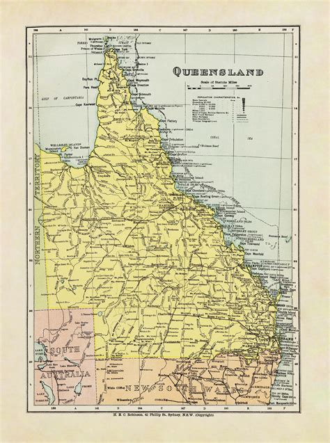 Vintage Wall Map of Queensland, Buy Vintage Map of QLD | Shop Mapworld