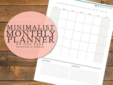 MONTHLY PLANNER template minimalist one page layout PDF