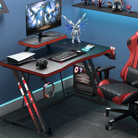 The Twillery Co.® Aidan Z-Shaped Gaming Desk with Monitor Stand ...