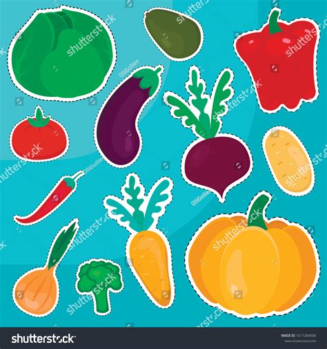 Vegetables Stickers Kids Vector Set: vector de stock (libre de regalías ...