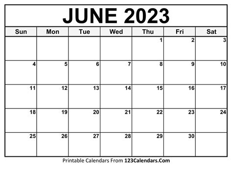 June 2023 Calendar Template - Printable Calendar