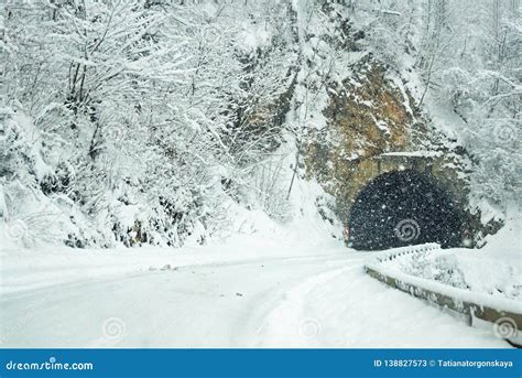 Winter Landscape with a Road and a Tunnel Stock Image - Image of ...