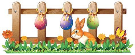 A Bunny And Easter Eggs Adorning The Fence Vector, Clip Art, Colorful, Easter PNG and Vector ...