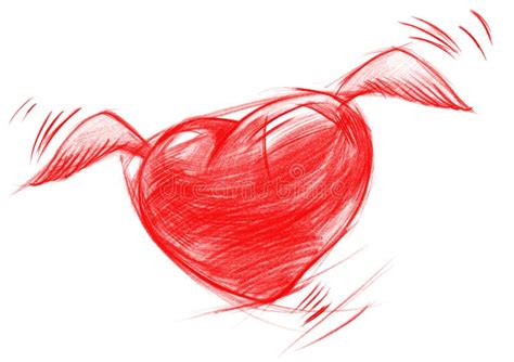 Flying Heart with Wings, Sketch Drawing Stock Illustration ...