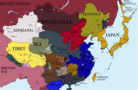 Map of China and surrounding areas in 1930, shortly before the Central Plains War and Sino ...