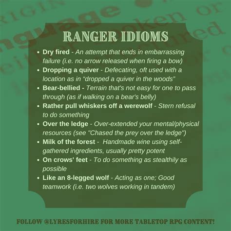 Ranger Idioms to use in RPGs | Idioms, Dungeon master's guide, D&d ...