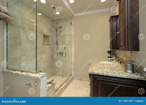 Master Bath with Glass Shower Stock Photo - Image of living, shower: 11231724