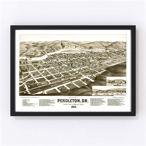 Vintage Map of Pendleton, Oregon 1884 by Ted's Vintage Art