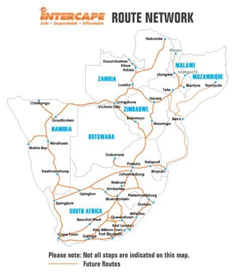 Intercape bus Route Map & Stops | Bus route map, Route map, Durban ...