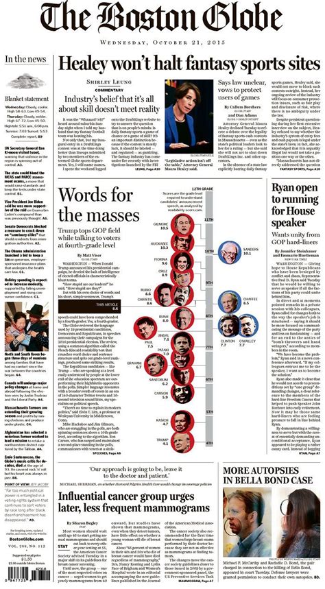 The Boston Globe | Today's Front Pages | Newseum | Newseum, Freedom forum, Open word