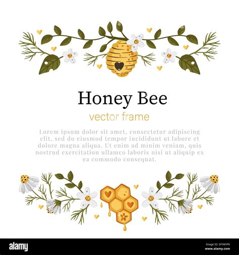 Honey bee cartoon frame border. Vector frame element. Greeting postcard advertisement divider ...