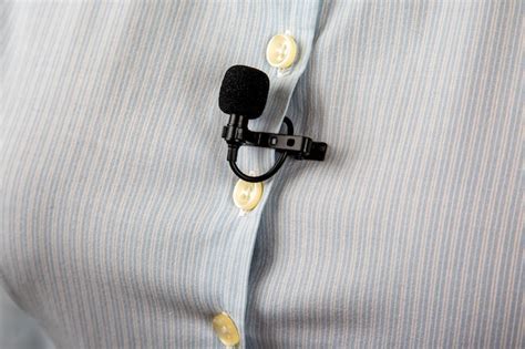 Premium Photo | Lavalier microphone for voice recording on the shirt ...