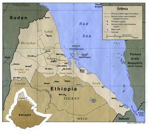 Detailed political map of Eritrea with roads, railroads, ports and major cities - 1986 | Eritrea ...