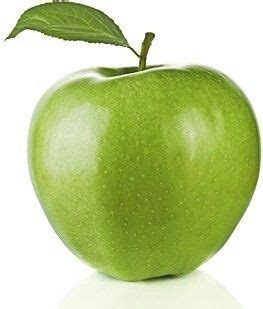 an apple with a green leaf on it's tip is shown in front of a white ...