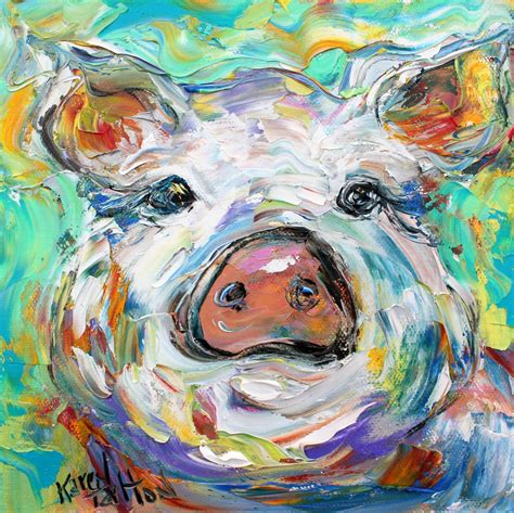 Pig painting, pig art, farm art, animal art, canvas painting original oil abstract impressionism ...