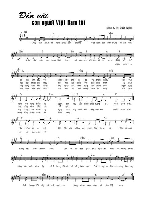 Sheet: Đến với con người Việt Nam tôi - song lyric, sheet | chords.vip