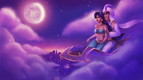 cartoon, fantasy girl, Disney, Jasmine, Moon, digital, fantasy art, magic, carpet, Aladdin ...