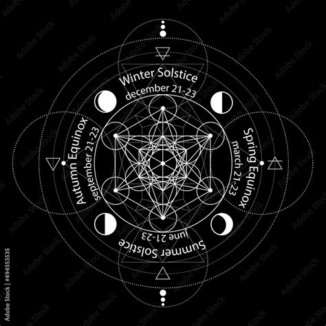 solstice and equinox circle stylized as linear geometrical design with ...