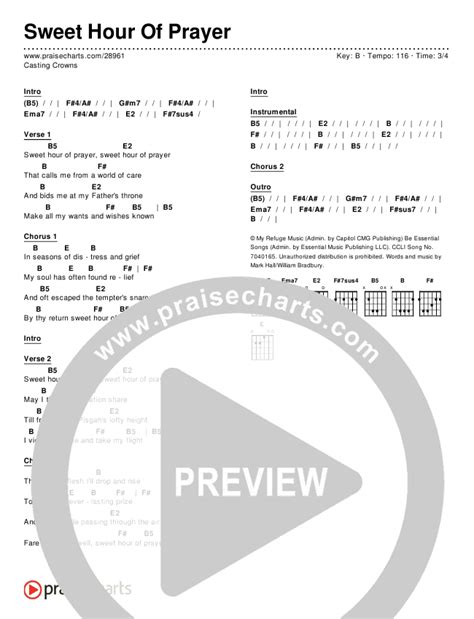 Sweet Hour Of Prayer Chords PDF (Casting Crowns) - PraiseCharts