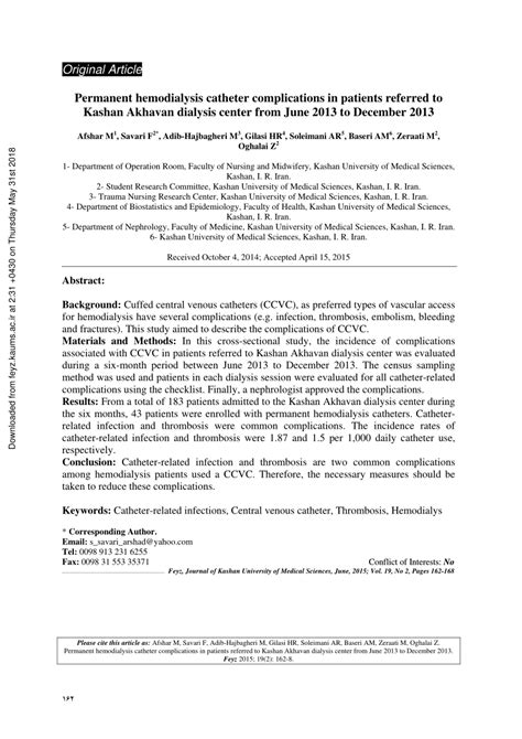 (PDF) Permanent hemodialysis catheter complications in patients ...