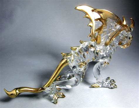 Winged DRAGON handmade blown ART GLASS figure figurine Gild Gold 5.75 Inch GIFT | Dragon ...