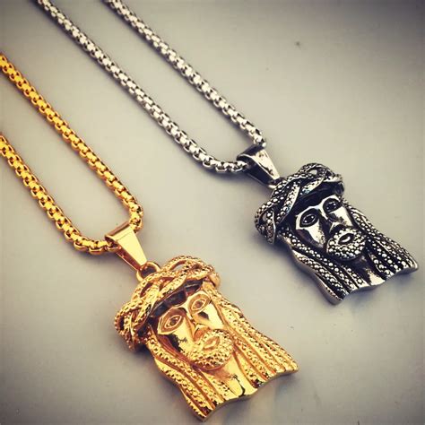 2Colors Big Pendant Gold/Silver Plated Jesus Piece Pendant Necklace Hip ...