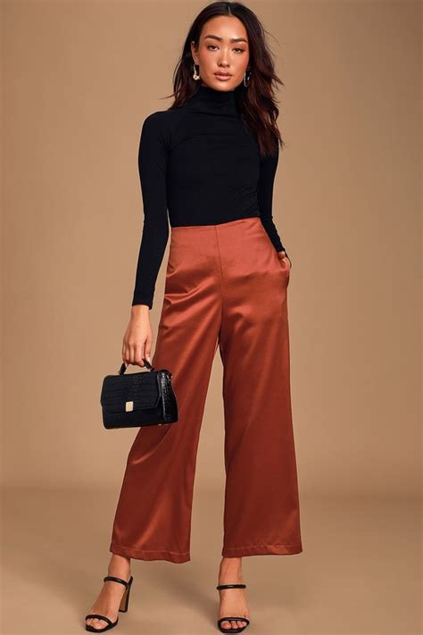 Brown Satin Pants - Cropped Pants - Wide-Leg Pants - Office Pants - Lulus