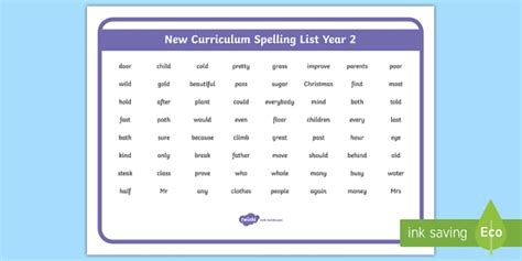 Common Exception Words | Year 2 National Curriculum - Twinkl