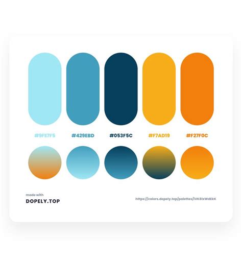 an image of different shades of blue, orange and yellow on a white card ...