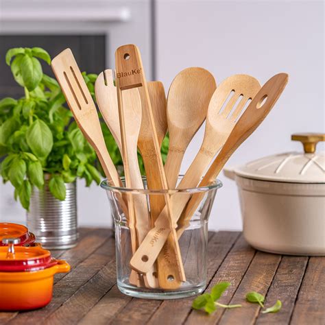 7-Piece Bamboo Cooking Utensils Set - Wooden Kitchen Utensils – BlauKe