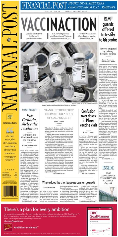 Newspaper The National Post (Canada). Newspapers in Canada. Today's ...