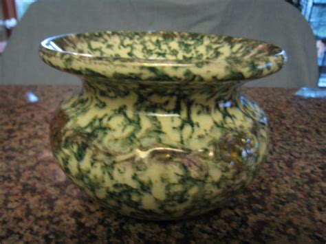 Antique Spongeware Cuspidor Green