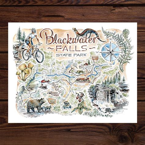 Blackwater Falls State Park Watercolor Illustrated Map | Etsy