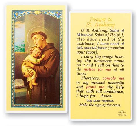 Prayer To St. Anthony Laminated Prayer Cards 25 Pack