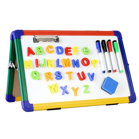 IbexStationers Kids Dry Erase Magnetic Desktop Whiteboard Easel, Double ...