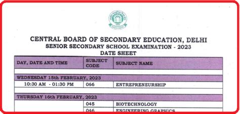 CBSE Class 12 Exam Date Sheet 2024 (Out) Download cbse.nic.in Arts ...