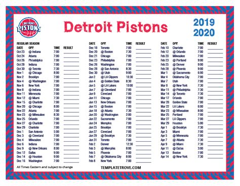 Printable Detroit Pistons Schedule - Printable Word Searches