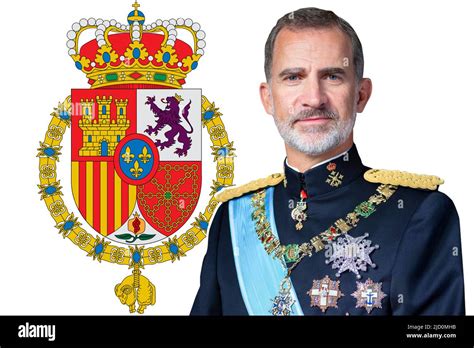 King Felipe VI of Spain, and coat of arms Stock Photo - Alamy