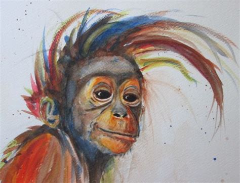 "ORANGUTAN SMILE", cheeky monkey, primate (2016) Watercolours by MARJAN'S ART | Animal paintings ...