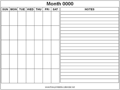 download printable monthly calendar with notes pdf - free printable ...