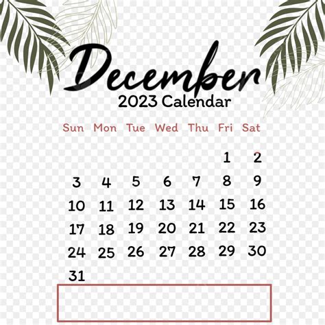 December Calendar White Transparent, December 2023 Calendar, December, December 2023, 2023 PNG ...