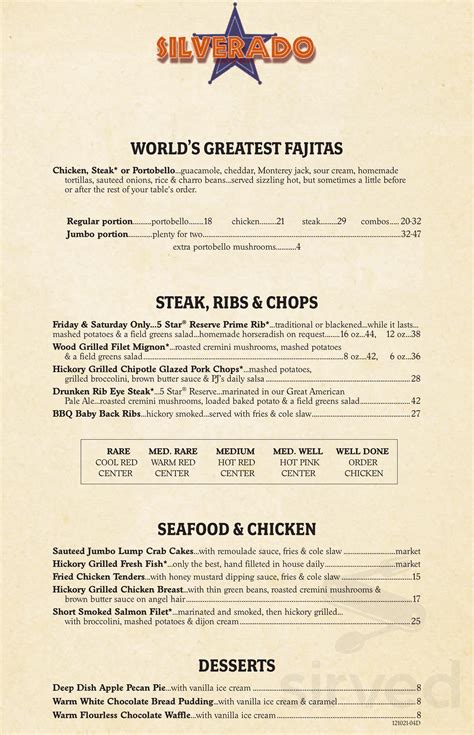 Silverado menus in Annandale, Virginia, United States