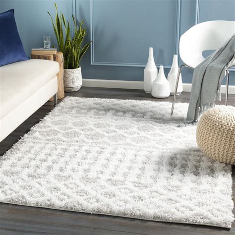 White Rug Geometric Pattern high Pile Area Carpet for Living Room ...