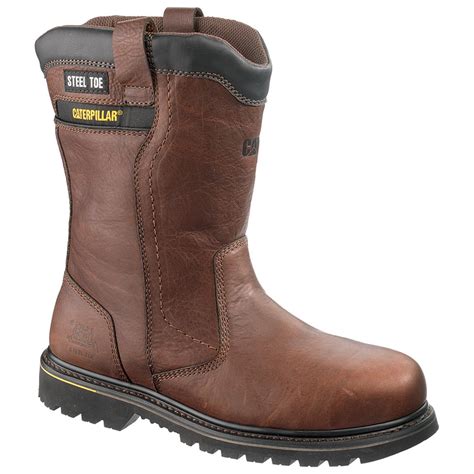 Men's CAT 8" Elkhart Waterproof Steel Toe Wellington Work Boots, Oak - 231082, Work Boots at ...