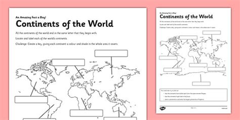 Continents of the World Worksheet KS1 (teacher made)