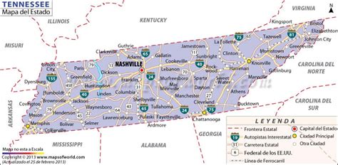 El Mapa del Estado de Tennessee - Estados Unidos de America