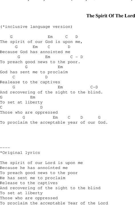 The Spirit of the Lord - Christian Gospel Song Lyrics and Chords