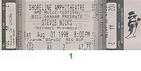 Stevie Nicks Vintage Concert Vintage Ticket from Shoreline Amphitheatre ...