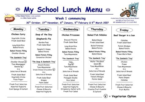 School Cafeteria Food Menu